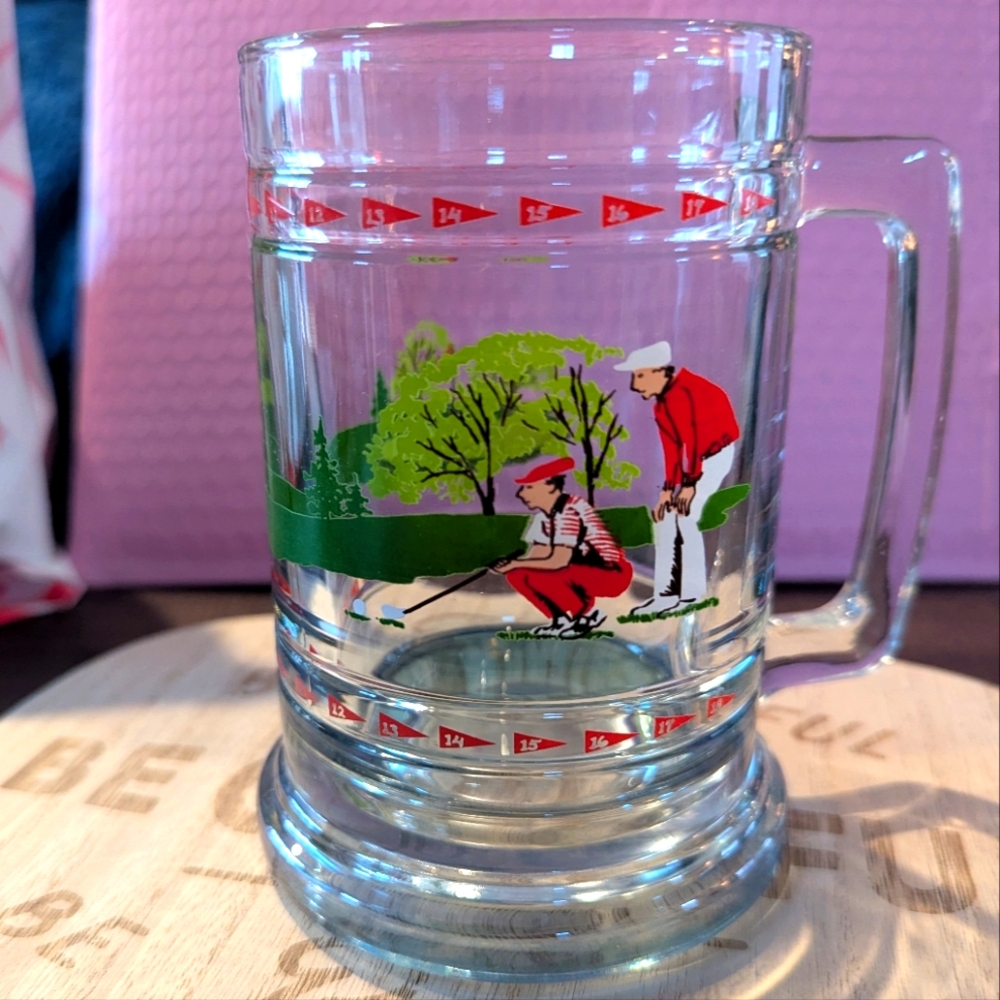Golf Themed Glass Beer Mug
